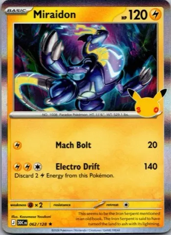 Miraidon Pokémon card, 30th Celebration number 062/128