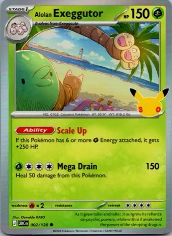 Alolan Exeggutor Pokémon card, 30th Celebration number 002/128