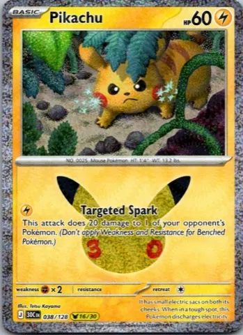Pikachu Pokémon card, 30th Celebration number 038/128