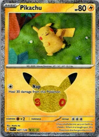 Pikachu Pokémon card, 30th Celebration number 027/128