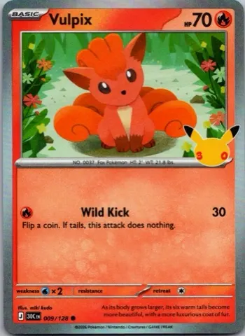 Vulpix Pokémon card, 30th Celebration number 009/128
