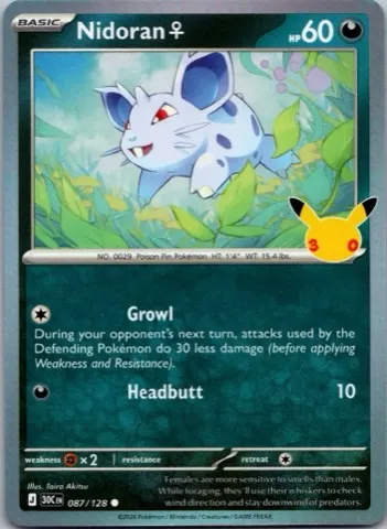 Nidoran ♀ Pokémon card, 30th Celebration number 087/128