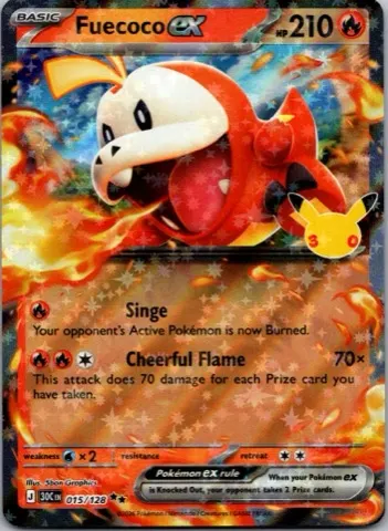 Fuecoco ex Pokémon card, 30th Celebration number 015/128