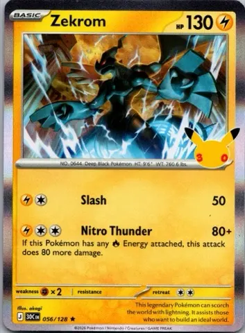Zekrom Pokémon card, 30th Celebration number 056/128