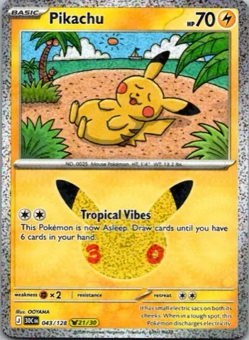 Pikachu Pokémon card, 30th Celebration number 043/128