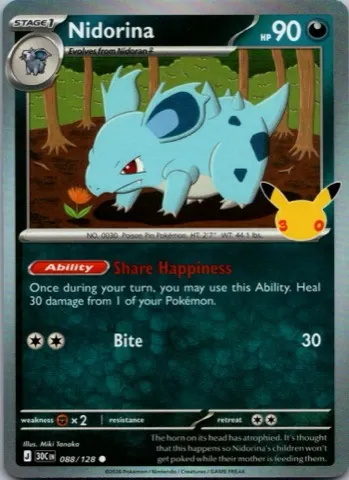 Nidorina Pokémon card, 30th Celebration number 088/128