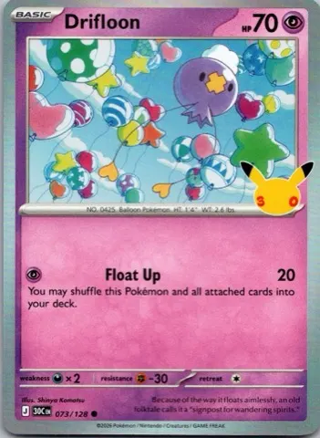 Drifloon Pokémon card, 30th Celebration number 073/128