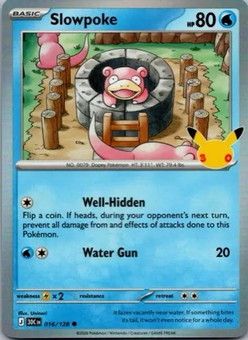 Slowpoke Pokémon card, 30th Celebration number 016/128