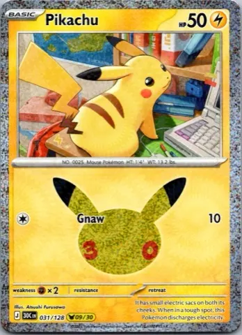 Pikachu Pokémon card, 30th Celebration number 031/128