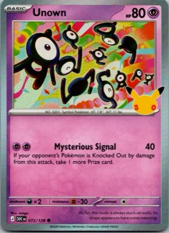 Unown Pokémon card, 30th Celebration number 072/128