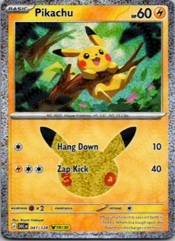 Pikachu Pokémon card, 30th Celebration number 041/128