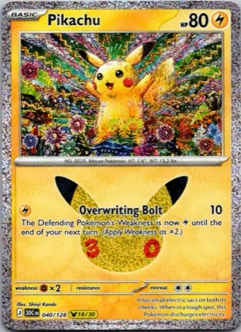 Pikachu Pokémon card, 30th Celebration number 040/128