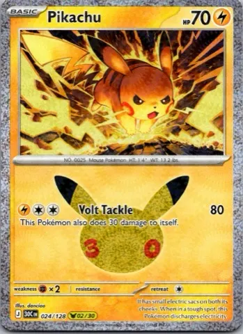 Pikachu Pokémon card, 30th Celebration number 024/128