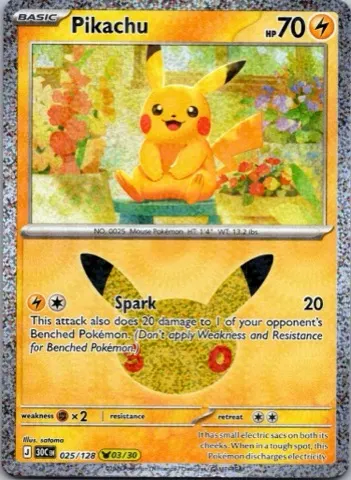 Pikachu Pokémon card, 30th Celebration number 025/128