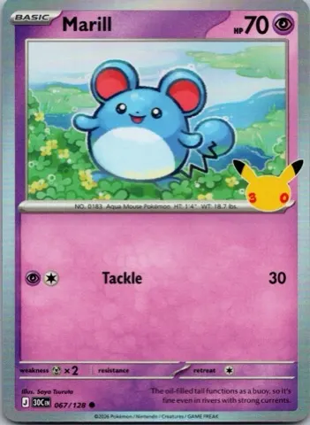 Marill Pokémon card, 30th Celebration number 067/128