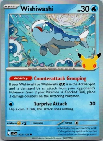 Wishiwashi Pokémon card, 30th Celebration number 022/128