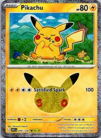 Pikachu Pokémon card, 30th Celebration number 050/128