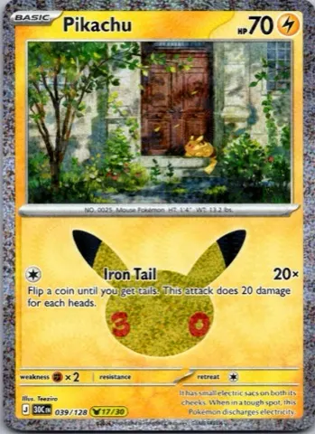 Pikachu Pokémon card, 30th Celebration number 039/128
