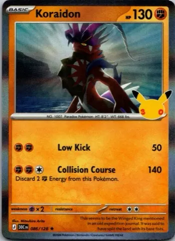 Koraidon Pokémon card, 30th Celebration number 086/128