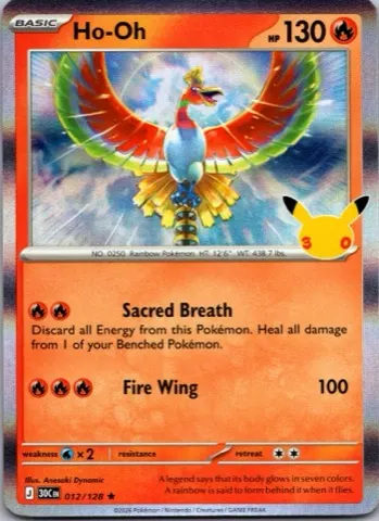 Ho-Oh Pokémon card, 30th Celebration number 012/128