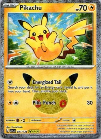 Pikachu Pokémon card, 30th Celebration number 037/128