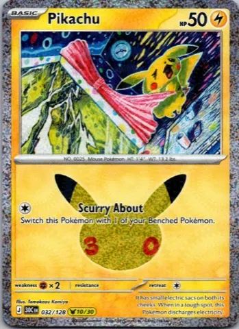 Pikachu Pokémon card, 30th Celebration number 032/128