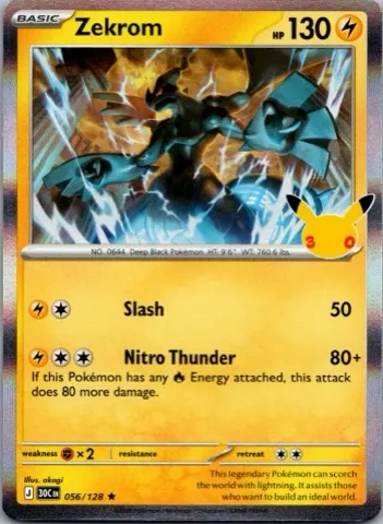 Zekrom Pokémon card, 30th Celebration number 056/128