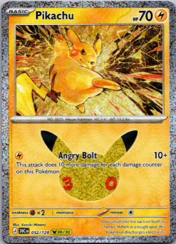 Pikachu Pokémon card, 30th Celebration number 052/128