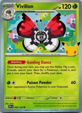 Vivillon Pokémon card, 30th Celebration number 008/128