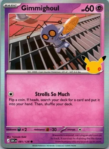 Gimmighoul Pokémon card, 30th Celebration number 081/128