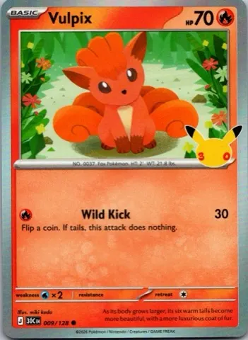 Vulpix Pokémon card, 30th Celebration number 009/128
