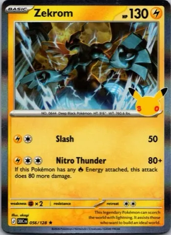 Zekrom Pokémon card, 30th Celebration number 056/128