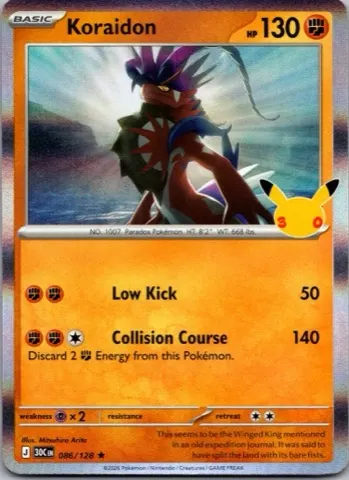 Koraidon Pokémon card, 30th Celebration number 086/128