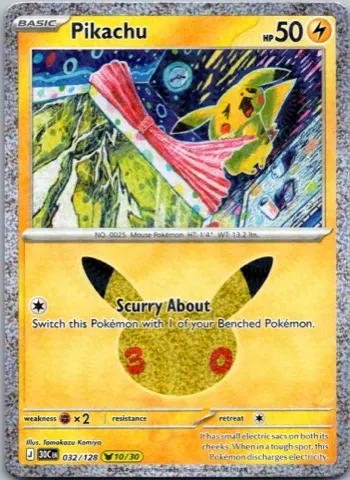 Pikachu Pokémon card, 30th Celebration number 032/128