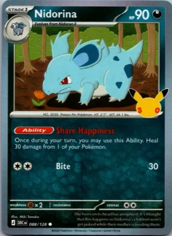Nidorina Pokémon card, 30th Celebration number 088/128