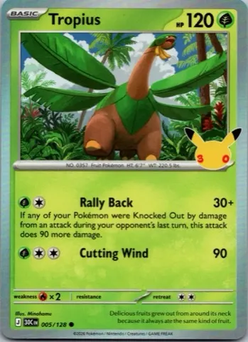 Tropius Pokémon card, 30th Celebration number 005/128