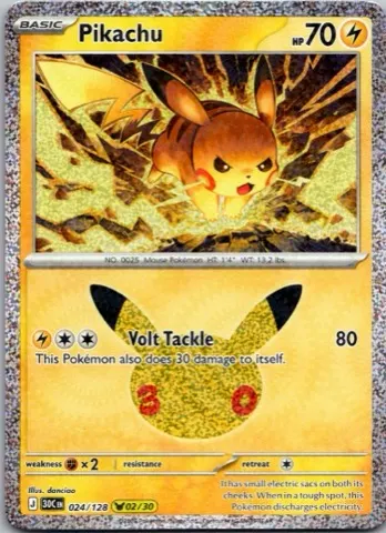 Pikachu Pokémon card, 30th Celebration number 024/128