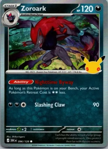 Zoroark Pokémon card, 30th Celebration number 096/128