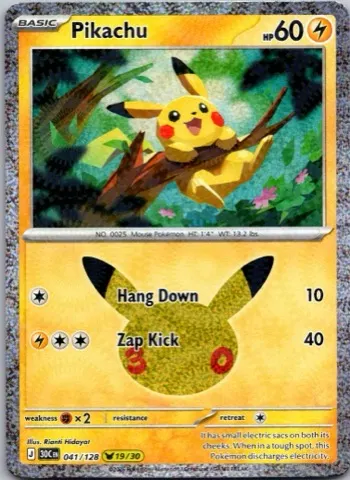 Pikachu Pokémon card, 30th Celebration number 041/128