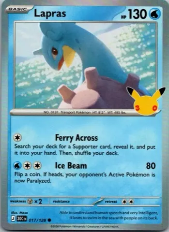 Lapras Pokémon card, 30th Celebration number 017/128