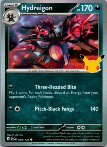 Hydreigon Pokémon card, 30th Celebration number 099/128