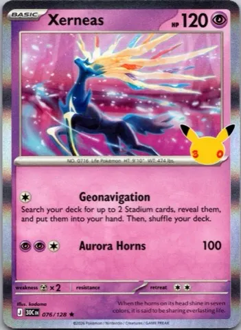 Xerneas Pokémon card, 30th Celebration number 076/128