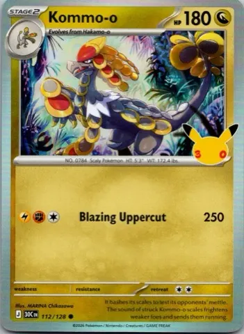 Kommo-o Pokémon card, 30th Celebration number 112/128
