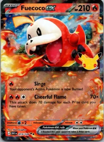 Fuecoco ex Pokémon card, 30th Celebration number 015/128