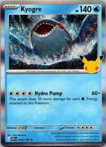 Kyogre Pokémon card, 30th Celebration number 019/128