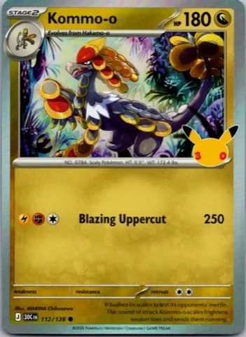 Kommo-o Pokémon card, 30th Celebration number 112/128