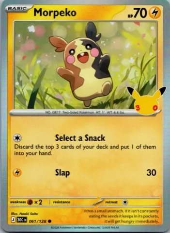 Morpeko Pokémon card, 30th Celebration number 061/128