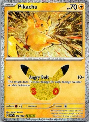 Pikachu Pokémon card, 30th Celebration number 052/128
