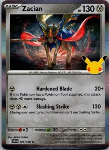 Zacian Pokémon card, 30th Celebration number 106/128