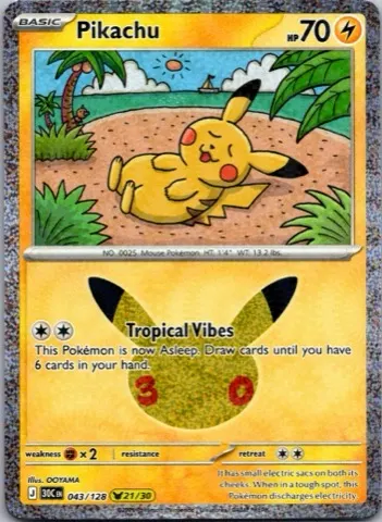 Pikachu Pokémon card, 30th Celebration number 043/128
